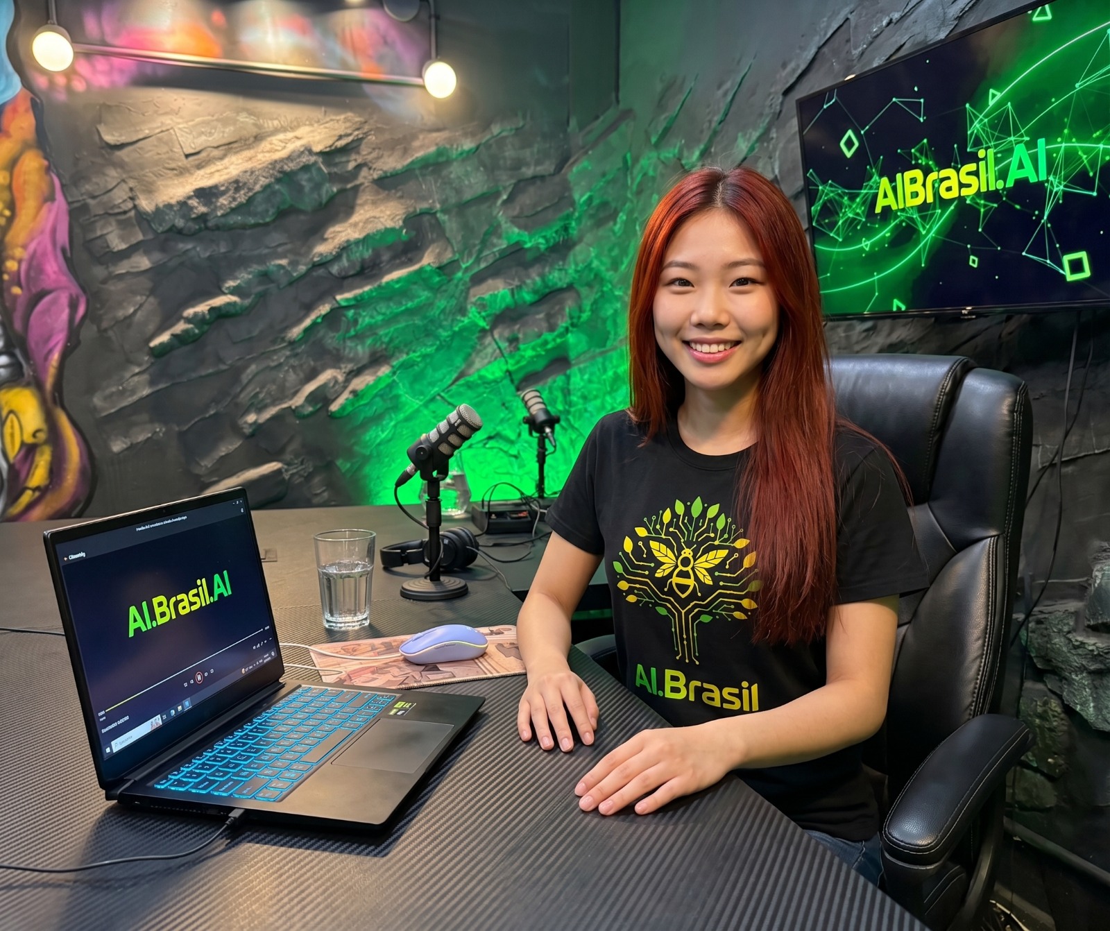 Lina Amai no estúdio de podcast da AI.Brasil